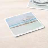 コースター、紙 – 水彩ビーチハットスクエア紙 スクエアペーパーコースター (アングル)