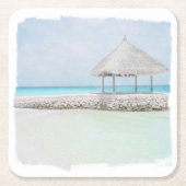コースター、紙 – 水彩ビーチハットスクエア紙 スクエアペーパーコースター (正面)