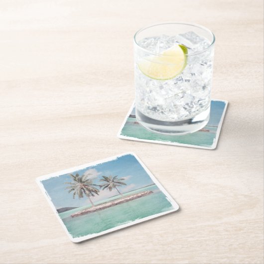 コースター、紙 – 水彩ビーチパームアイランドスクア スクエアペーパーコースター (インサイチュ)