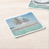 コースター、紙 – 水彩ビーチパームアイランドスクア スクエアペーパーコースター (アングル)