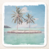 コースター、紙 – 水彩ビーチパームアイランドスクア スクエアペーパーコースター (正面)