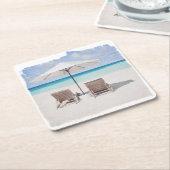 コースター、紙 – 水彩ビーチ椅子 スクエアペーパーコースター (アングル)