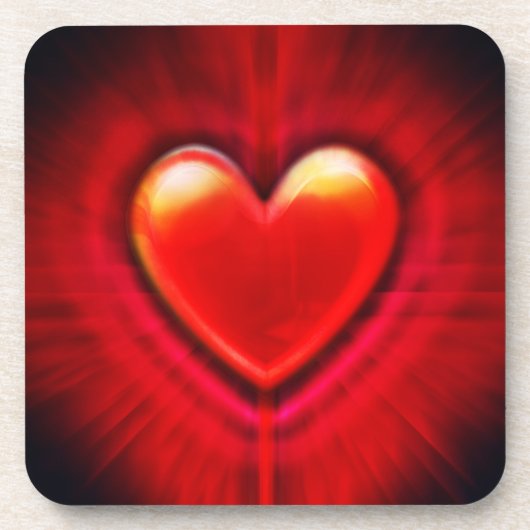 コースター。 赤く黒いハートのデザインのプラスチックコースター コースター (正面)