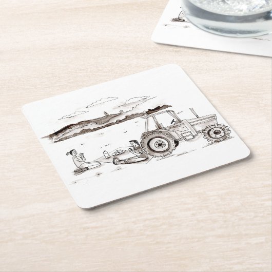 コースター-農場のピクニック スクエアペーパーコースター (アングル)