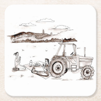 コースター-農場のピクニック スクエアペーパーコースター