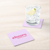 コースター、40歳の誕生日、レトロ紫とピンク スクエアペーパーコースター (インサイチュ)