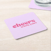 コースター、40歳の誕生日、レトロ紫とピンク スクエアペーパーコースター (アングル)