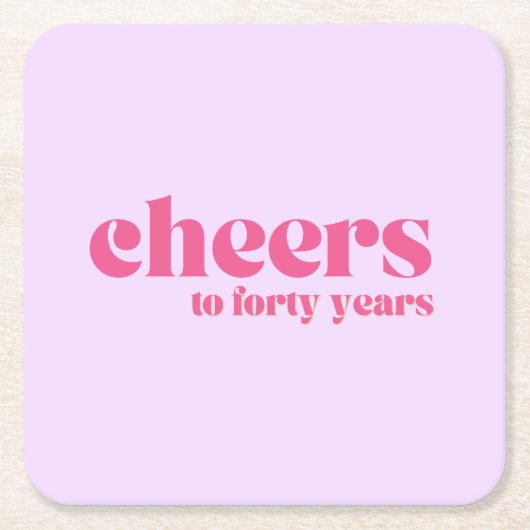 コースター、40歳の誕生日、レトロ紫とピンク スクエアペーパーコースター (正面)