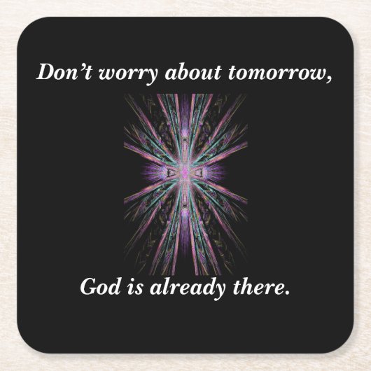 コースターw/Featherの十字を心配しないで下さい スクエアペーパーコースター (正面)