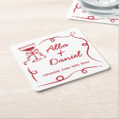 コースタ結婚ーの手お洒落引き図解入りの、写真付きの スクエアペーパーコースター (アングル)