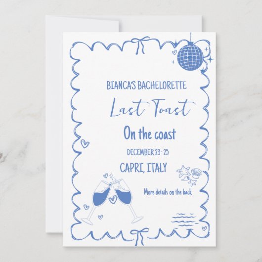 コーストで最後のトーストバチェロレッテ週末パーティー 招待状 (正面)