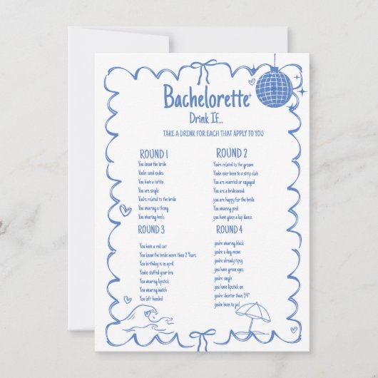 コーストの最後のトーストバチェロレッテゲームカード 招待状 (正面)