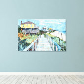 コーストカラフルボードウォーク&ビーチハウス キャンバスプリント (インサイチュ (ウッドフロア))