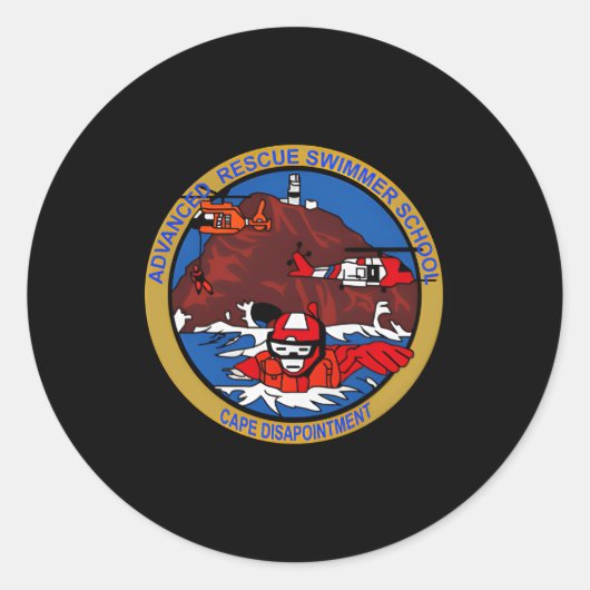 コーストガードアドバンスレスキュー泳ぐ人スクールバッジ ラウンドシール (正面)