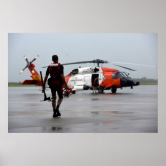 コーストガードレスキュー泳ぐ人およびMH-60 Jayhawk ポスター