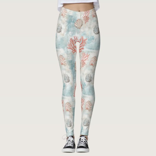 コーストコテージアクアシーシェル柄 レギンス (正面)