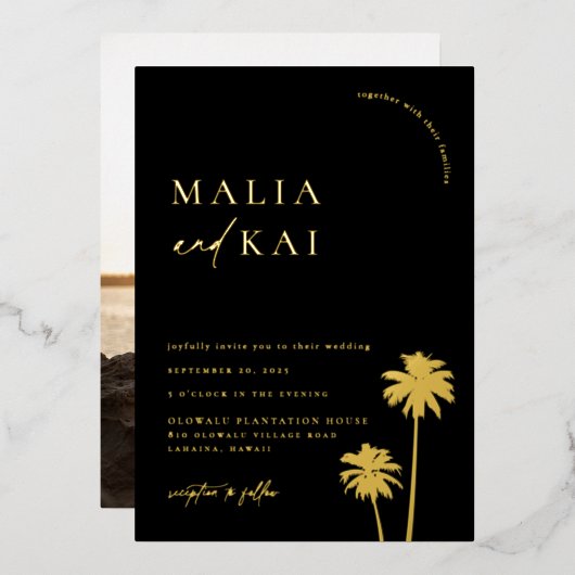 コーストコンテンポラリーシック結婚ズ 箔招待状 (正面/裏面)