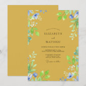 コーストスタイルのマスタードイエローの野の花の結婚式 招待状 (正面/裏面)