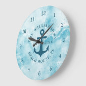 コーストパーソナライズされたティール(緑がかった色)ブルーアクアビーチハウス ラージ壁時計 (傾斜)