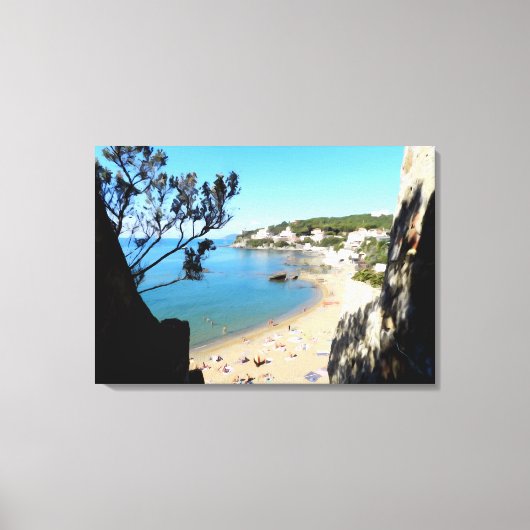 コーストビーチとホテル。デジタルアート、ペイント キャンバスプリント (正面)