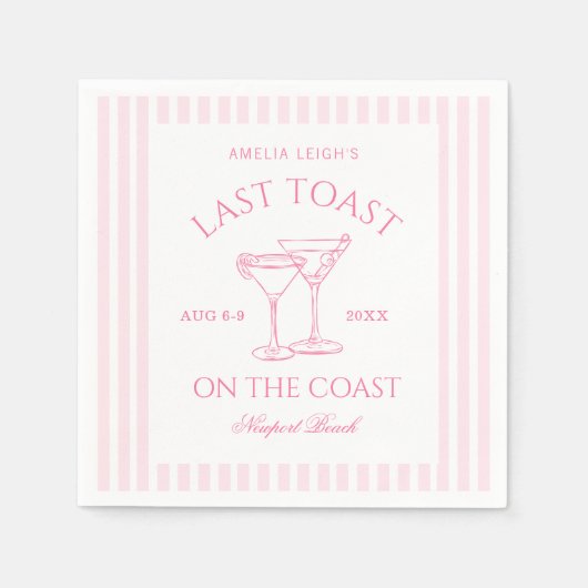 コーストピンクの週末の最後のトーストバチェロレッテ スタンダードカクテルナプキン (正面)