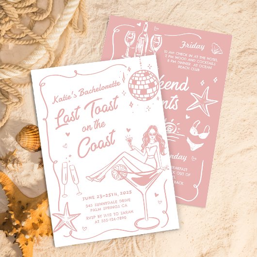 コーストピンクの週末の最後のトーストバチェロレッテ 招待状