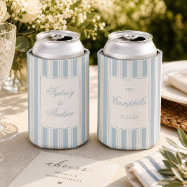 コーストブルーのストライプのオーダーメイド結婚式 缶クーラー
