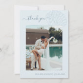 コーストブルーの手描きシェル写真の結婚式 サンキューカード (正面)