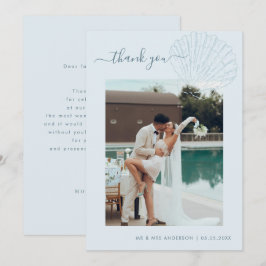 コーストブルーの手描きシェル写真の結婚式 サンキューカード