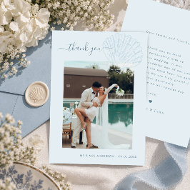 コーストブルーの手描きシェル写真の結婚式 サンキューカード