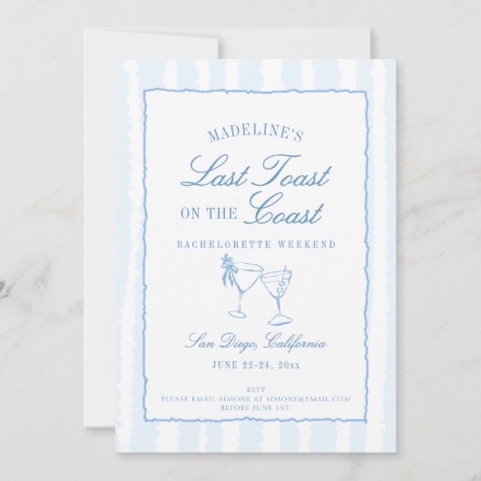 コーストブルーの最後のトーストストライプバチェロレッテ 招待状 (正面)