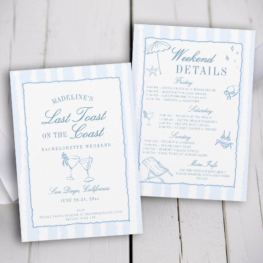 コーストブルーの最後のトーストストライプバチェロレッテ 招待状