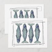コーストブルーサバのシームレスな海洋魚パターン ポストカード (正面/裏面)