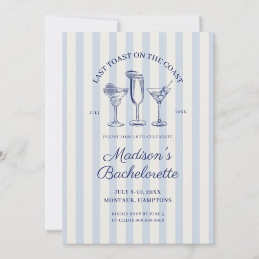 コーストブルーバチェロレッテ週末の最後のトースト 招待状 (正面)