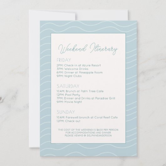 コーストブルーバチェロレッテ週末の最後のトースト 招待状 (裏面)