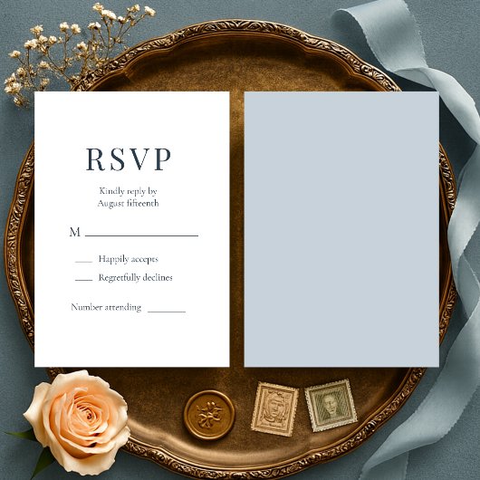 コーストブルーミニマリスト結婚式RSVP 出欠カード
