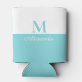 コーストブルーモダンティール(緑がかった色)ホワイトモノグラム 缶クーラー (裏面)