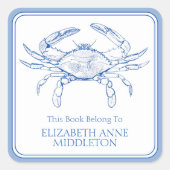 コーストブルー名門私立校風のとホワイトカニ蔵書票 スクエアシール (正面)