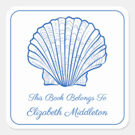 コーストブルー名門私立校風のとホワイトシェル蔵書票 スクエアシール