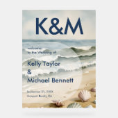 コーストブルー結婚のイニシャル入り アクリルサイン (正面)