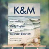 コーストブルー結婚のイニシャル入り アクリルサイン (ニュートラル)