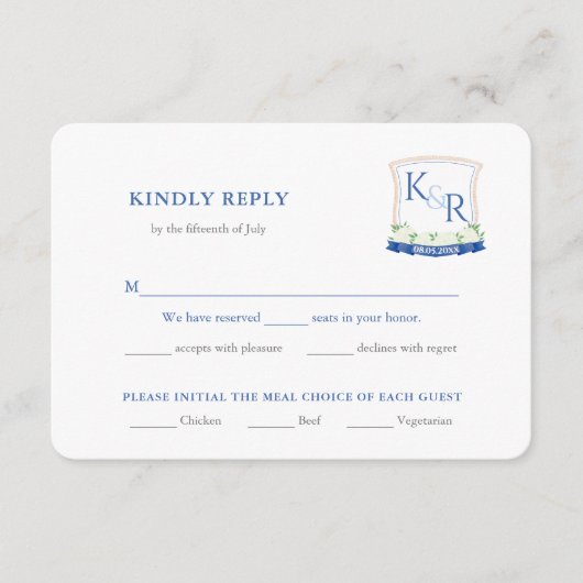 コーストブルー結婚のクレストミール選択RSVP エンクロージャーカード (正面)