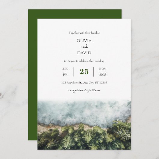 コーストミニマルレッドウッドフォレストビュービーチ結婚式 招待状 (正面/裏面)