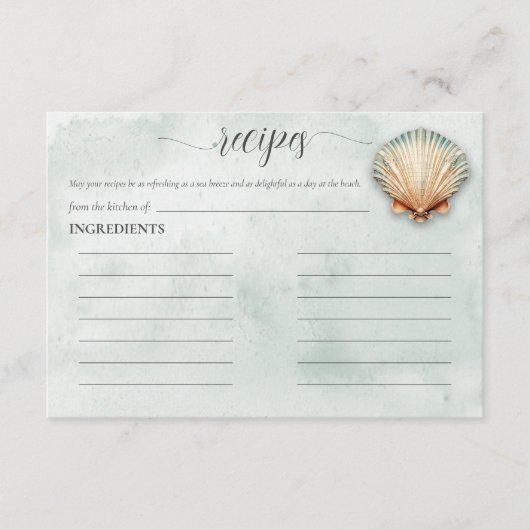 コーストモダンシーシェルアクアブライダルシャワーレシピ エンクロージャーカード (正面)