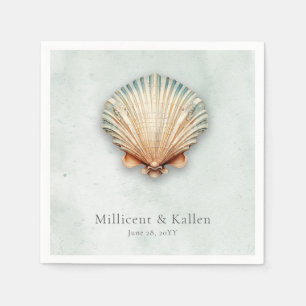 コーストモダンシーシェルアクア結婚ズ スタンダードカクテルナプキン