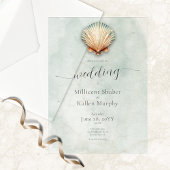 コーストモダンシーシェルアクア結婚ズ ベラム紙招待状