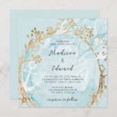 コーストモダン航海のティール(緑がかった色)グリーン金ゴールド結婚ズ 招待状 (正面/裏面)