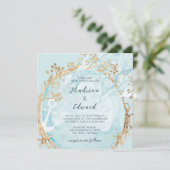 コーストモダン航海のティール(緑がかった色)グリーン金ゴールド結婚ズ 招待状 (スタンド正面)