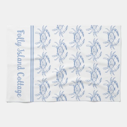 コースト名門私立校風のブルーとホワイトカパーソナライズされたニ キッチンタオル (横)