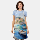 コースト地中海のビレッジ | 海辺の水色 エプロン (着用した状態)